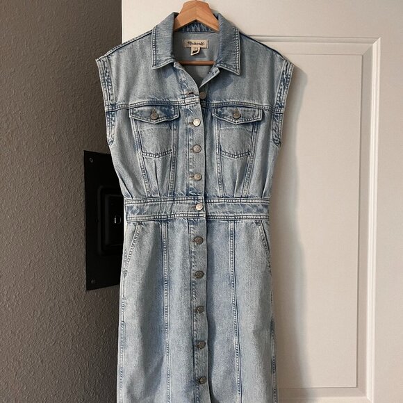 Madewell Denim Cap-Sleeve Shirtdress in Aquino Wash Size 00 - Picture 1 of 12
